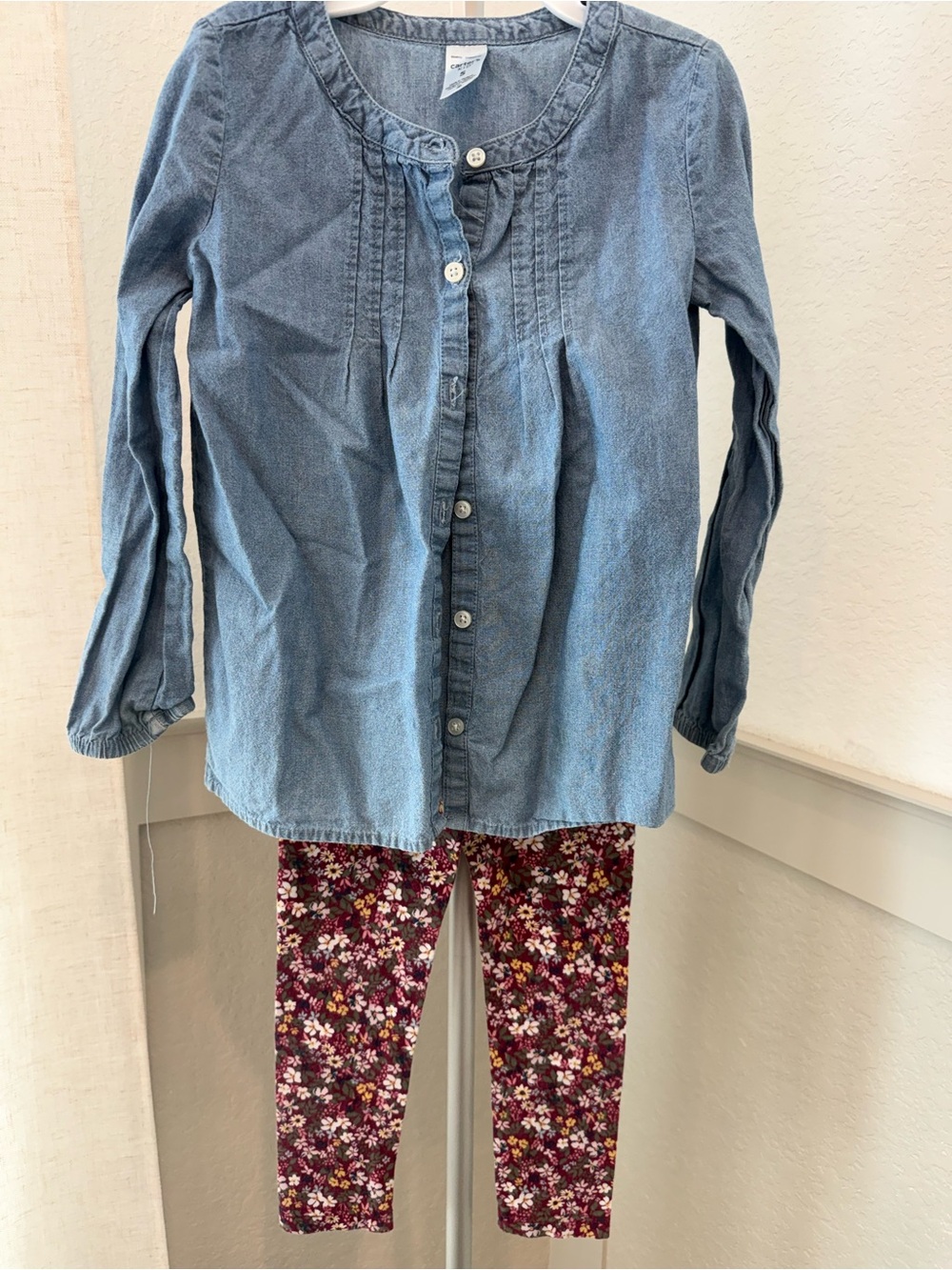 Carters Denim and Floral Burgundy Set